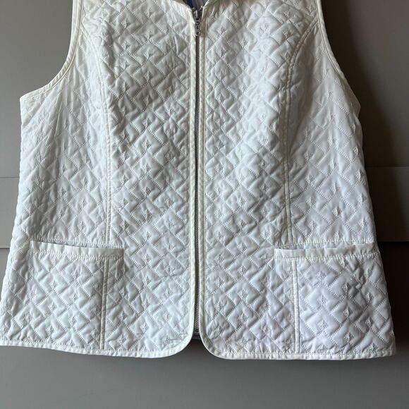 Chico's Women's Ribbed Quilted Vest Sz 2 Large White Zip Collared Pocket Lined - Picture 3 of 13